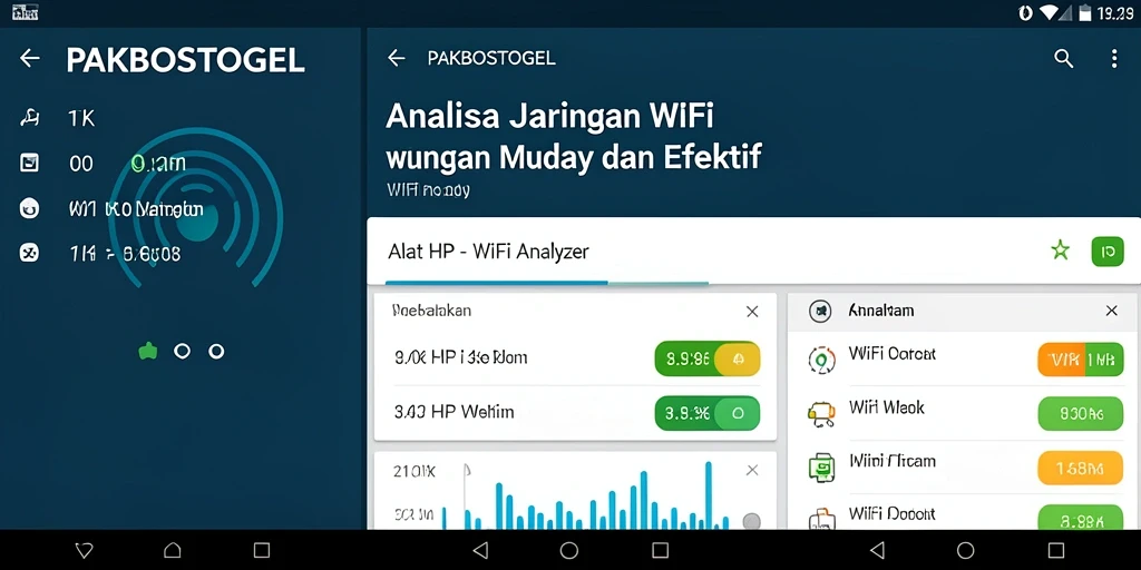 Screenshot aplikasi PAKBOSTOGEL menampilkan tampilan analisis jaringan WiFi.