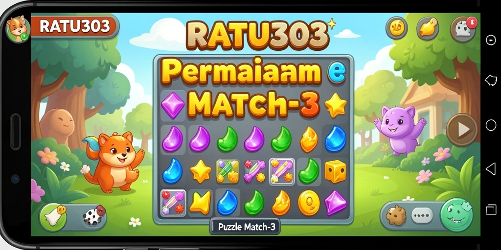 Tampilan permainan Puzzle Match-3 yang menarik dan penuh warna.
