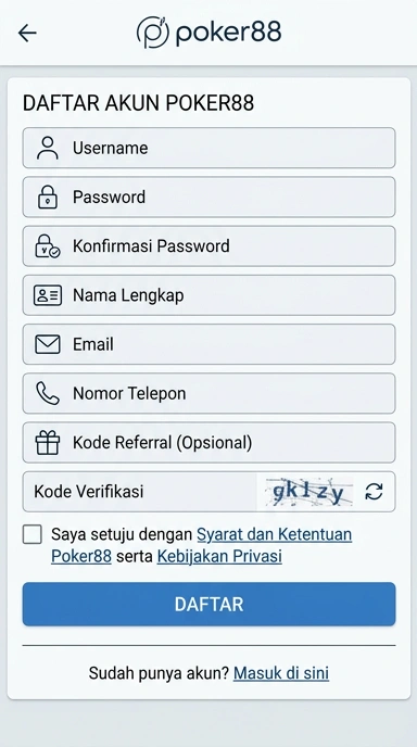Tampilan halaman daftar poker88